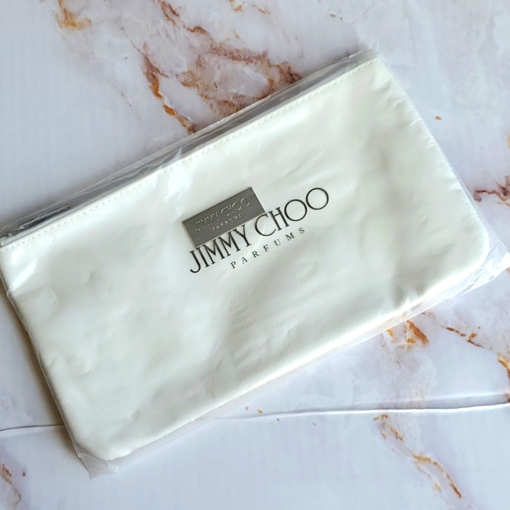 Jimmy Choo Parfums White & Gold Makeup Pouch, Cosmetic Travel Bag / Purse Clutch